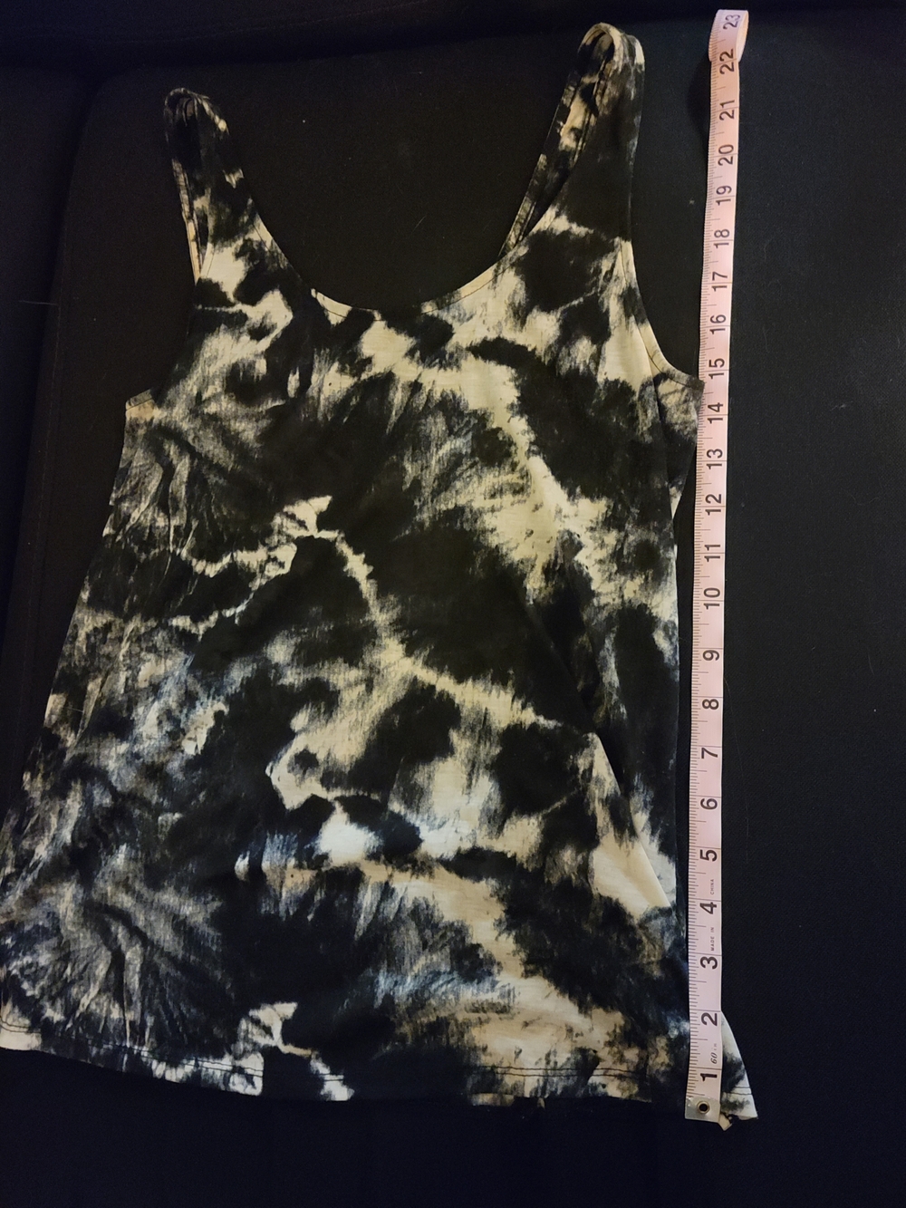 Express Black and White Tie-Dye Tank w/ Black Sheer High Low Hem - Picture 6 of 12
